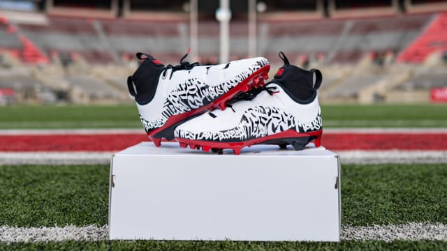 LeBron James' Nike cleats on the Ohio State Buckeyes football field.
